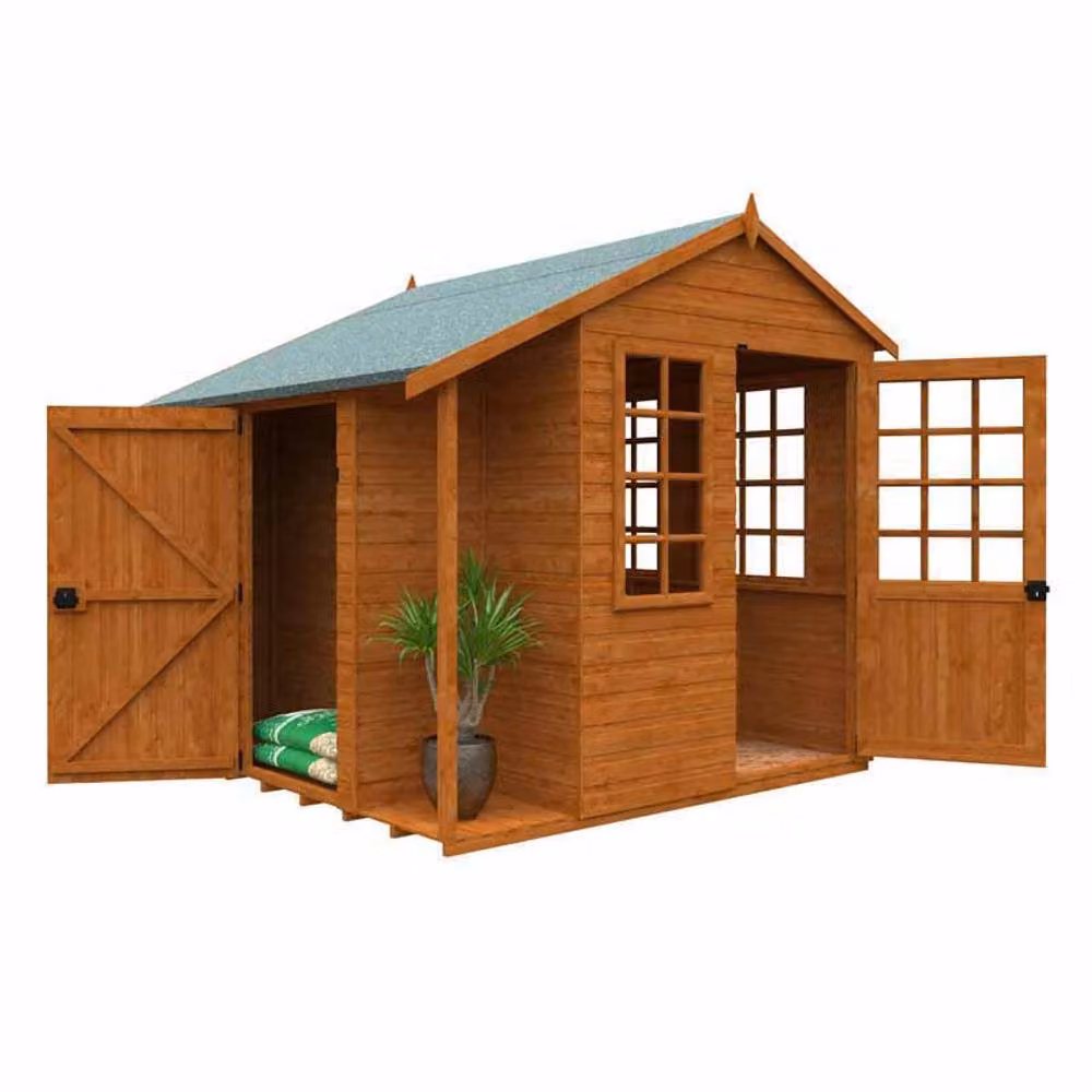 Buttercup Farm Rustic Lean-to Wooden Shed with Single Door and Window in Orange and Grey – 2