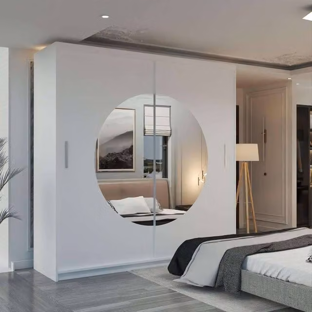 MN Furniture Milos Sliding Wardrobe with Mirror and Integrated LED Lighting, White, W: 203 cm, H: 217 cm – 1