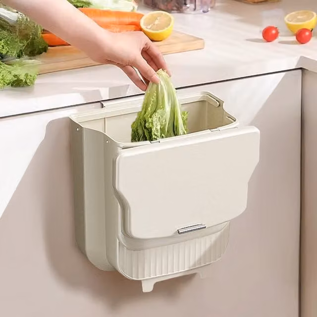 Lifeideas Versatile Foldable Kitchen Trash Bin with Flip Lid, White
