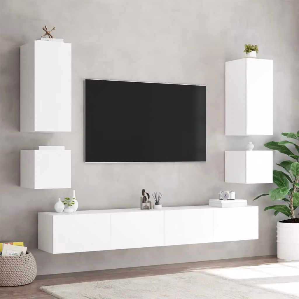 Berkfield Home Modern White Glossy Wall Mounted TV Cabinet with Integrated LED Lighting W/D/H: 40.5 x 35 x 40.5 cm – 4