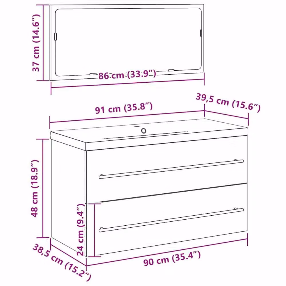 Berkfield Home Modern Bathroom Vanity Unit with Built-in Basin in Black Oak Matt Finish – 4