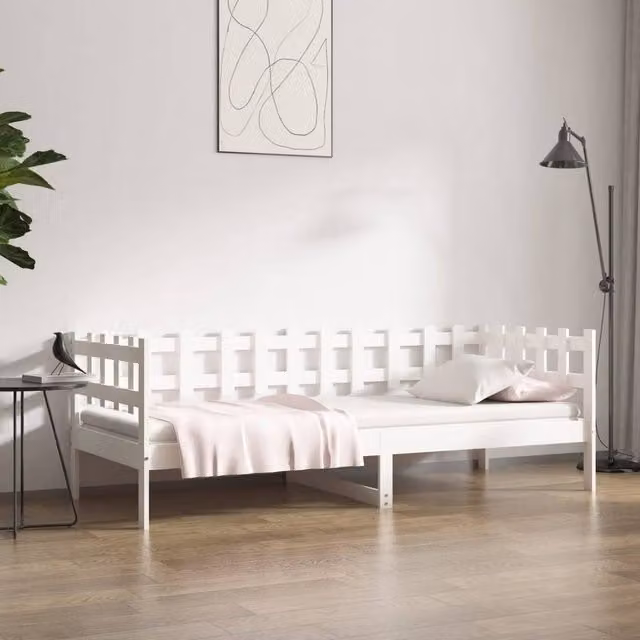 Berkfield Home White Lacquered Solid Pine Day Bed, W/D/H: 90 x 190 cm – 1