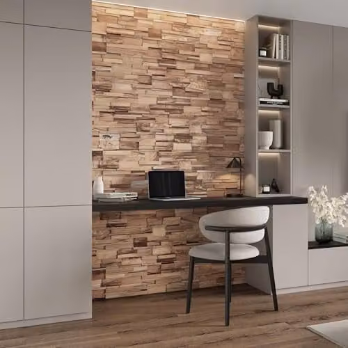 Wallsupply UltraWood Ferrano Brown Solid Teak Wood Wall Cladding 3D Interlocking Tiles, 10pcs 0.9m2 – 1