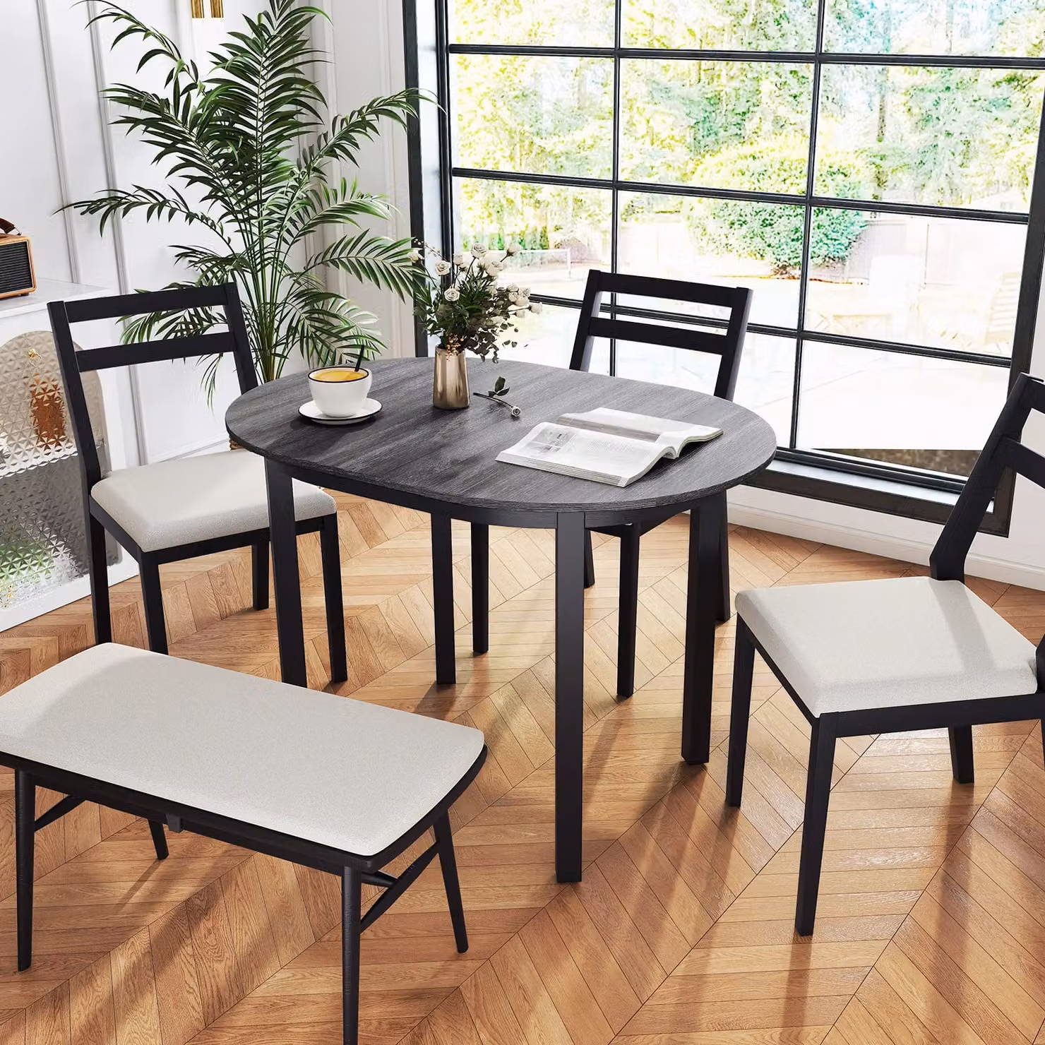 Gymax Modern Oval Wooden Dining Table in Black, W/D/H: 110 x 77 x 78 cm – 4