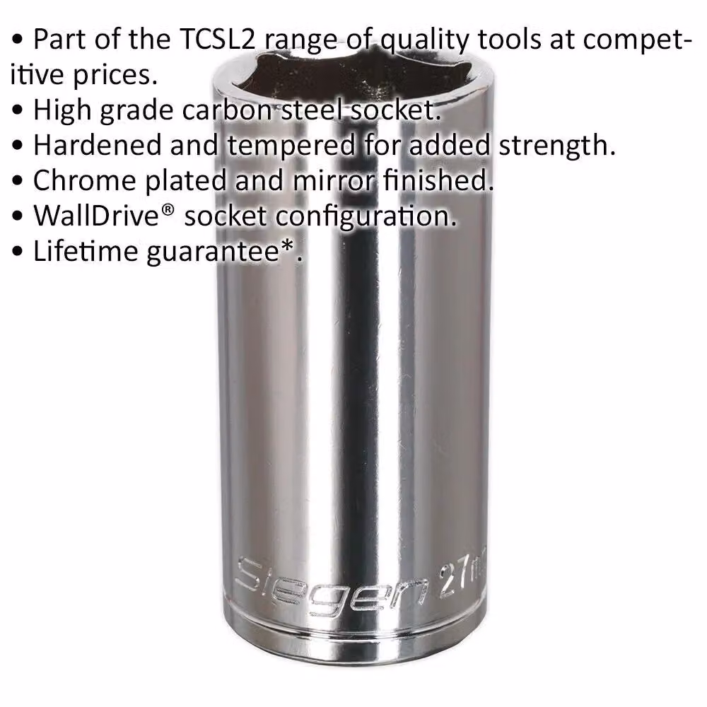 Loops 27mm Deep Drive Socket 1/2 inch Square Drive in Silver Chrome Plated Carbon Steel – 2