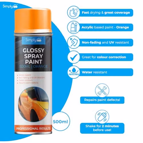 Simply Auto Glossy Orange Acrylic Spray Paint, 500 ml – 2