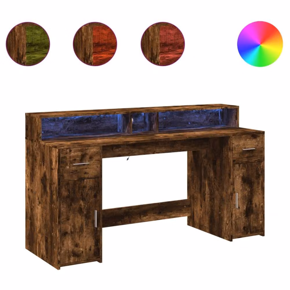 Berkfield Home Soft Gaming Desk with LED Lights in Smoked Oak Brown, W/D/H: 160 x 55 x 91 cm – 3