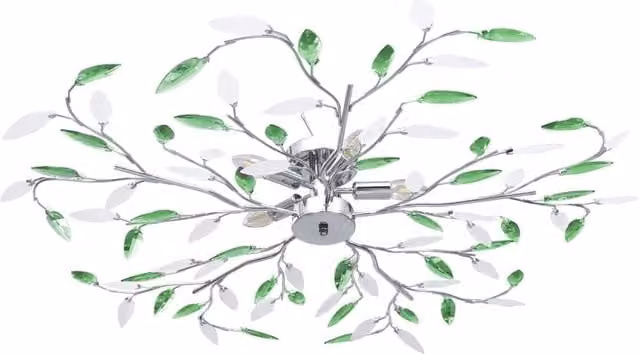 Berkfield Home Modern Ceiling Lamp with Green Acrylic Crystal Leaf Arms and Chrome Metal Finish for 5 x E14 Bulbs