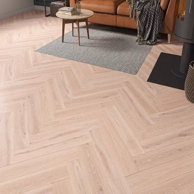 Underfoot Selenga Natural Oak Herringbone Click Vinyl Flooring, 8mm, Beige, 1.45m² Pack