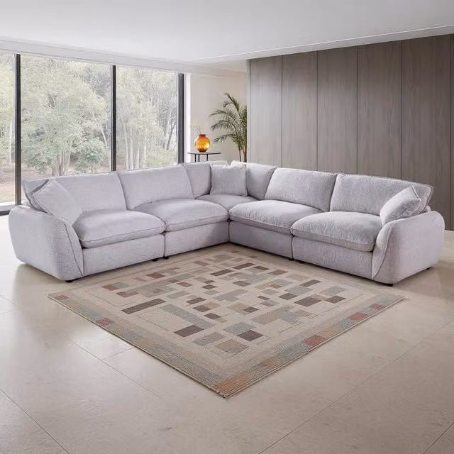 Furnishings For Less UK Berti Beige Fabric Modern L-Shaped 5 Seater Corner Sofa with Removable Covers and Scatter Cushions – 1