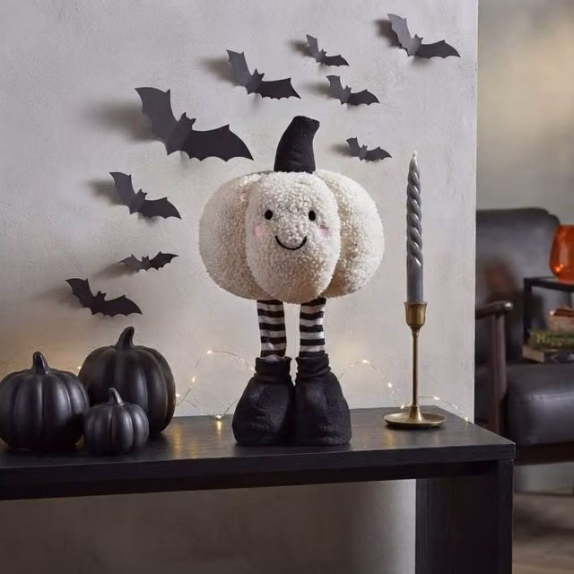 Garden Greatness Standing Smiley Plush Pumpkin Halloween Decoration, Multicolour and White