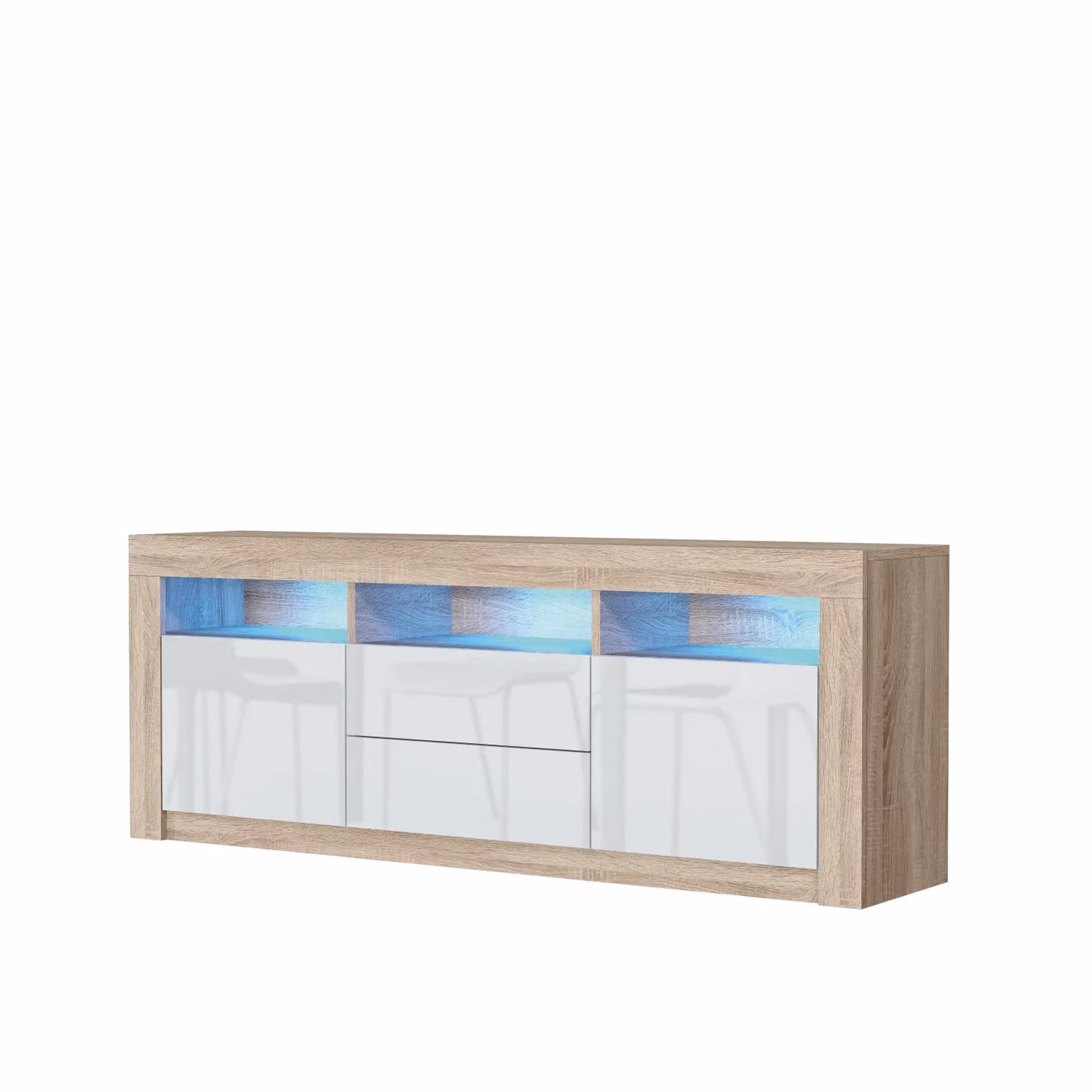 Mex Furniture LTD Modern TV Unit in Oak with Glossy White and Black Doors, W: 160 cm, H: 60 cm, D: 35 cm – 2