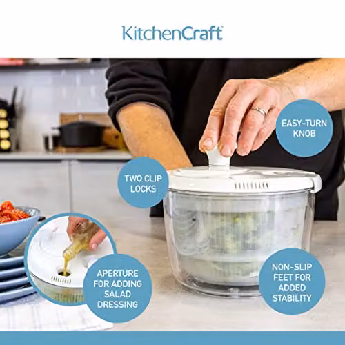 KitchenCraft Mini Salad Spinner in White, 19cm – 2