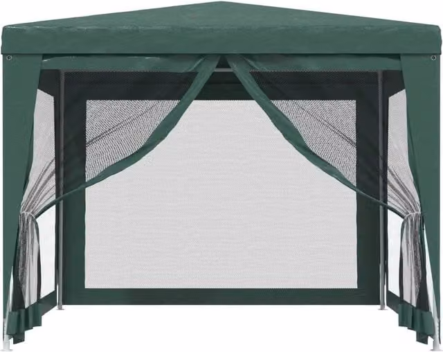 Berkfield Home Party Tent with 4 Mesh Sidewalls, Green, W: 300 cm, D: 300 cm, H: 246 cm