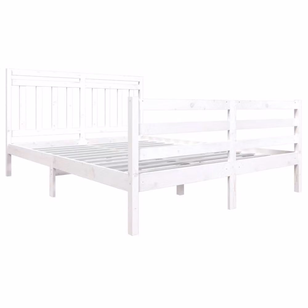 Berkfield Home King Size Solid Pine Wood Bed Frame, White, W: 150 cm, D: 200 cm – 2