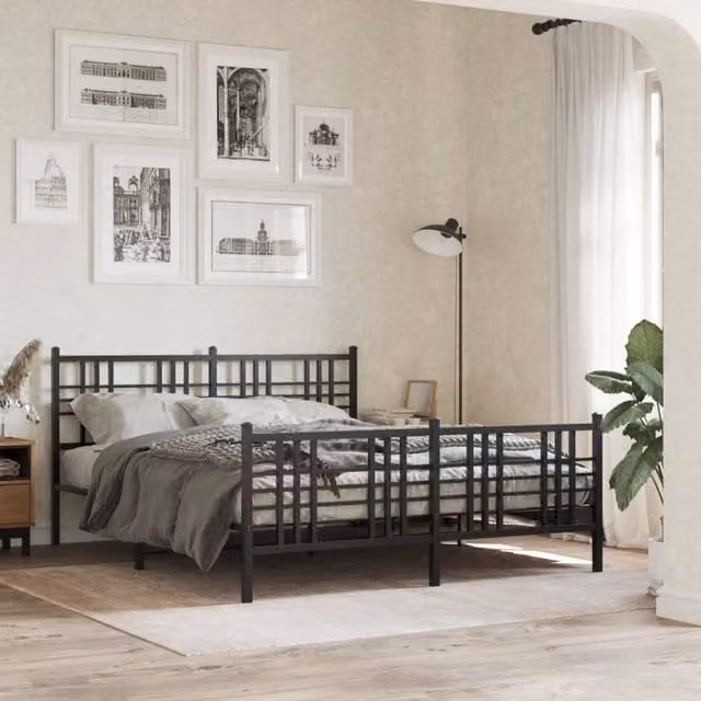 Berkfield Home Metal Bed Frame with Footboard, Black, W/D/H: 150 x 200 cm