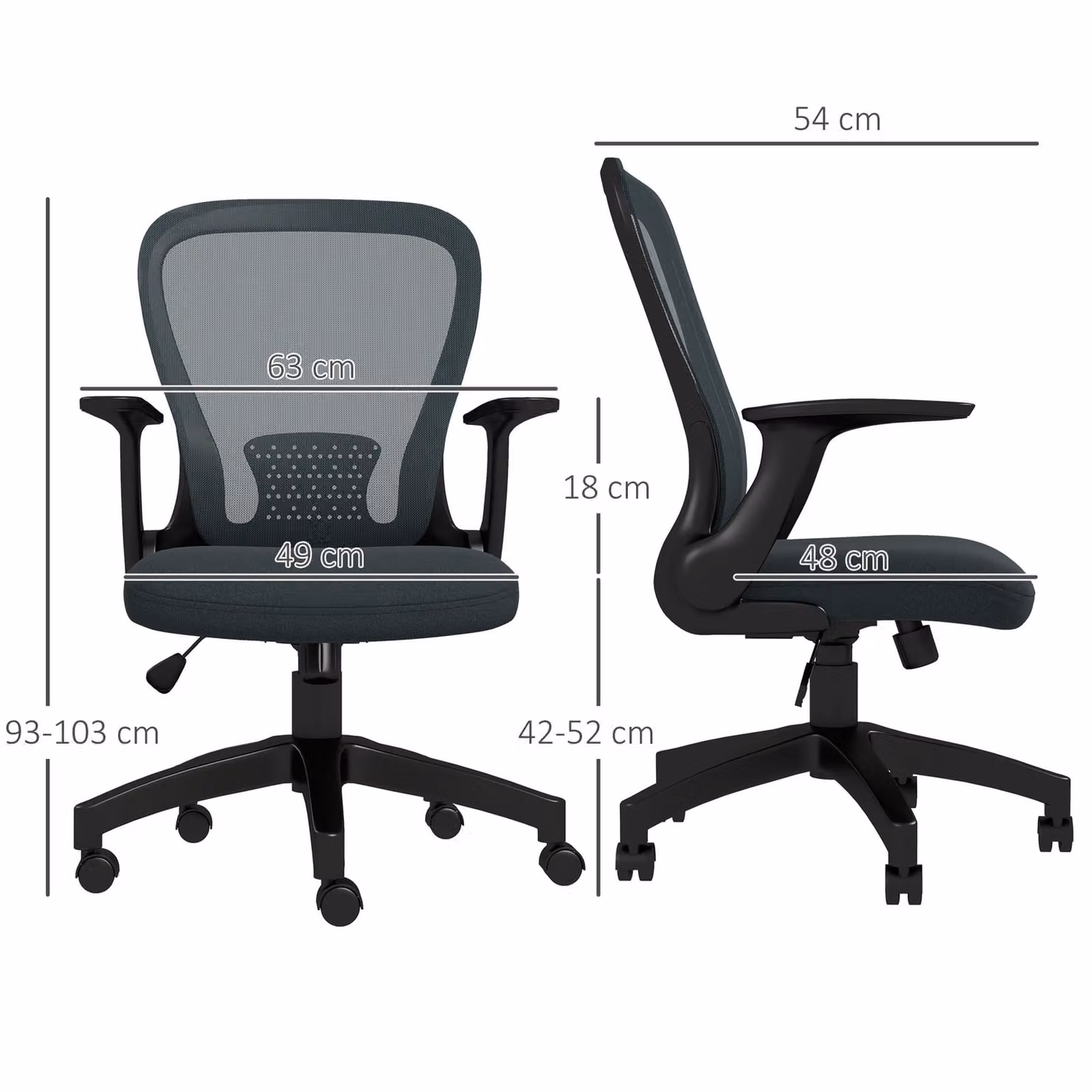 Vinsetto Ergonomic Office Chair in Grey Fabric with Armrests and Castors – 3