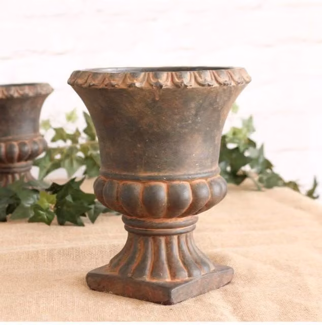 KDMD Rustic Round Concrete Urn Flower Pot, Pale Orange Terracotta, Diameter: 24 cm