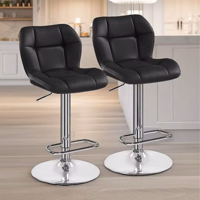 Furnold Set of 2 Black Height Adjustable 360 Swivel Barstools with Backrest