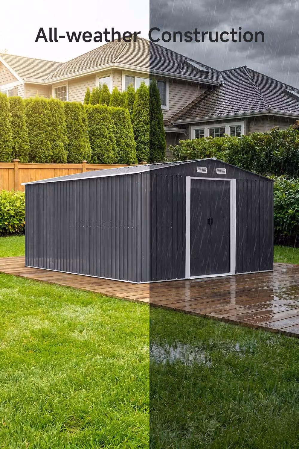 Living and Home Large Metal Garden Tool Storage Shed with Sliding Doors and Gable Roof, Grey, W: 365.76 cm, D: 323.0 cm, H: 202.0 cm – 5