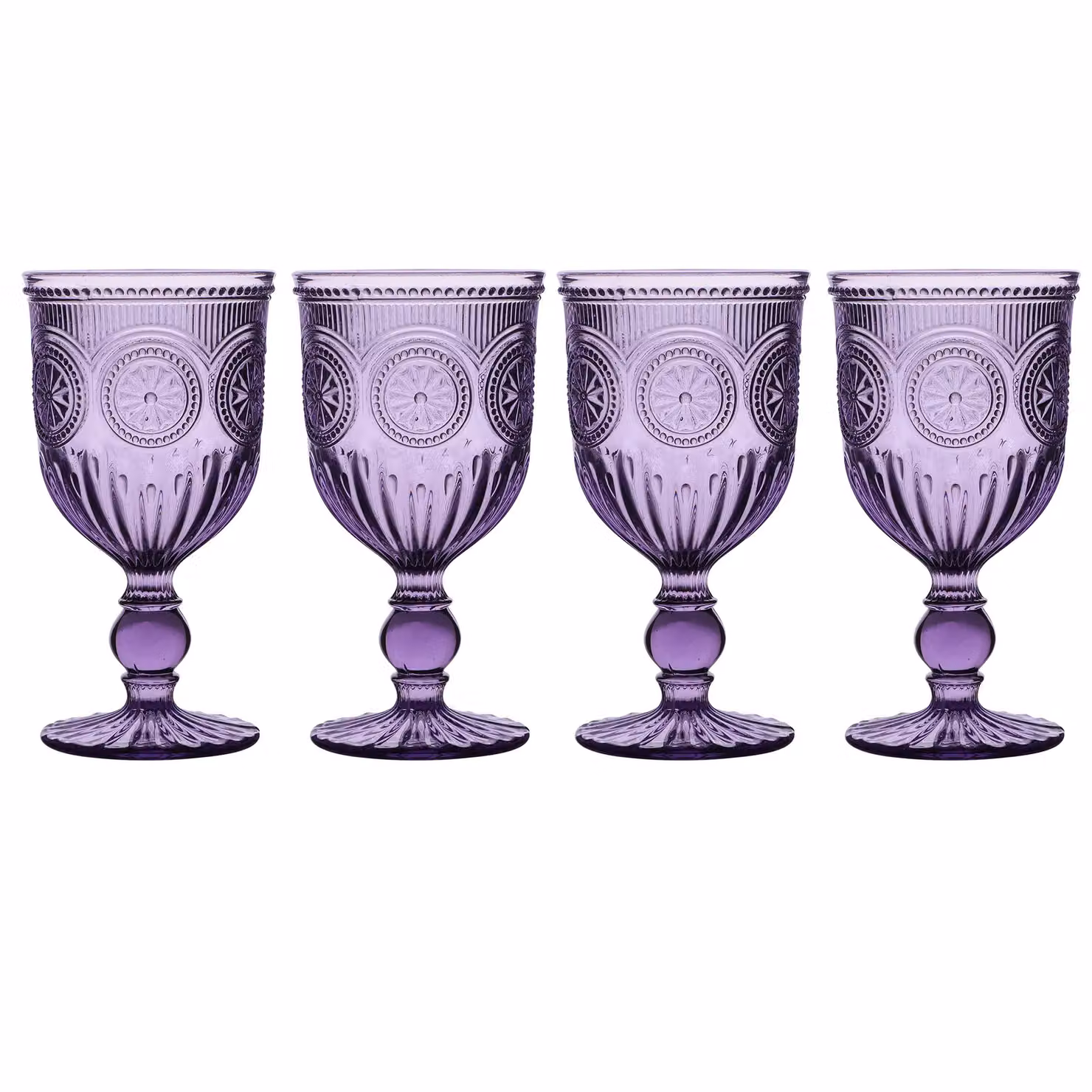 Dibor Set of 4 Purple Embossed Vintage Luxury Wine Goblets, 290ml per glass – 2
