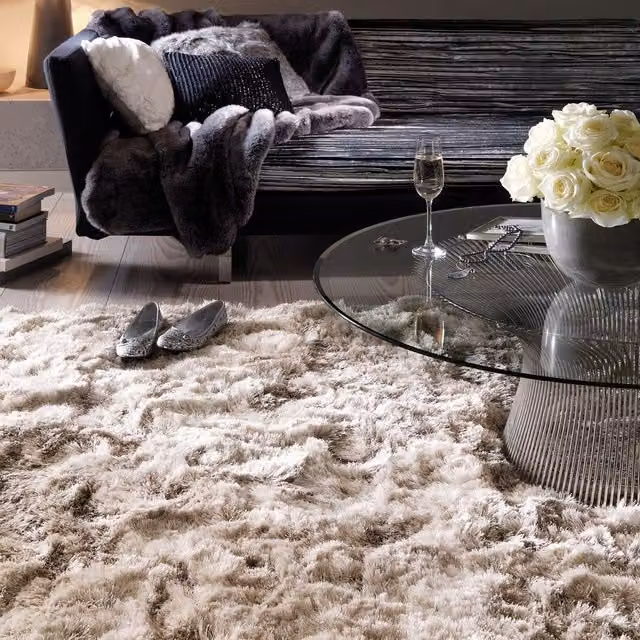The Rug Shop UK Handmade Plain Shaggy Sparkle Luxurious Anti-Shed Area Rug in Beige, W: 120 cm, L: 170 cm