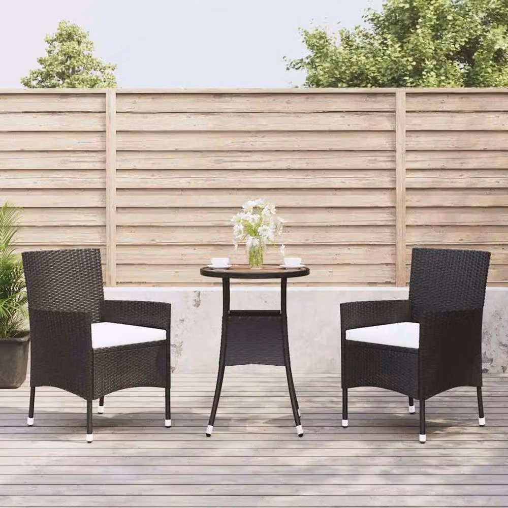 Berkfield Home Beautiful 3 Piece Black Poly Rattan Garden Bistro Set with Cushions – 2