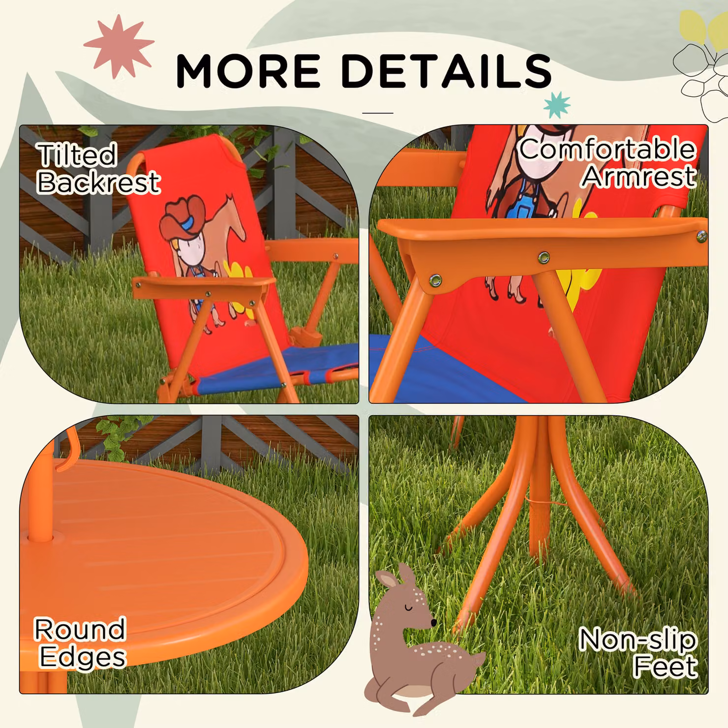 Outsunny Cowboy Campout Childrens Picnic Set with Foldable Seats and Adjustable Parasol in Multicolour – 6