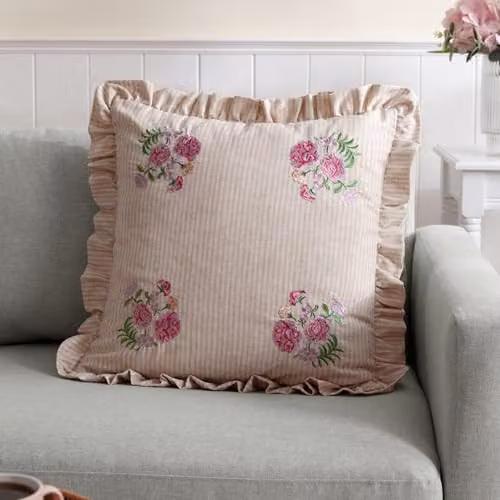 Wylder Martha Floral Embroidered Ruffle Cushion in Pink, W/D/H: 50 x 50 x 50 cm – 3