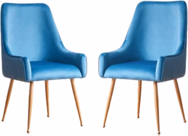 Life Interiors Soho LUX Velvet Dining Chairs, Set of 2, Blue and Gold