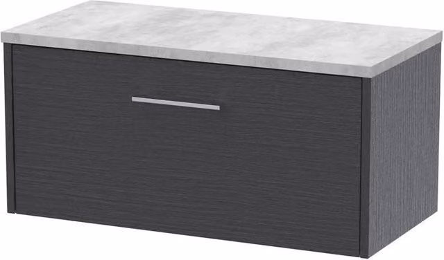 Balterley Modern Wall Mounted Bathroom Vanity Unit with One Drawer in Matt Grey, W/D/H: 80.0 x 39.0 x 38.1 cm – 1