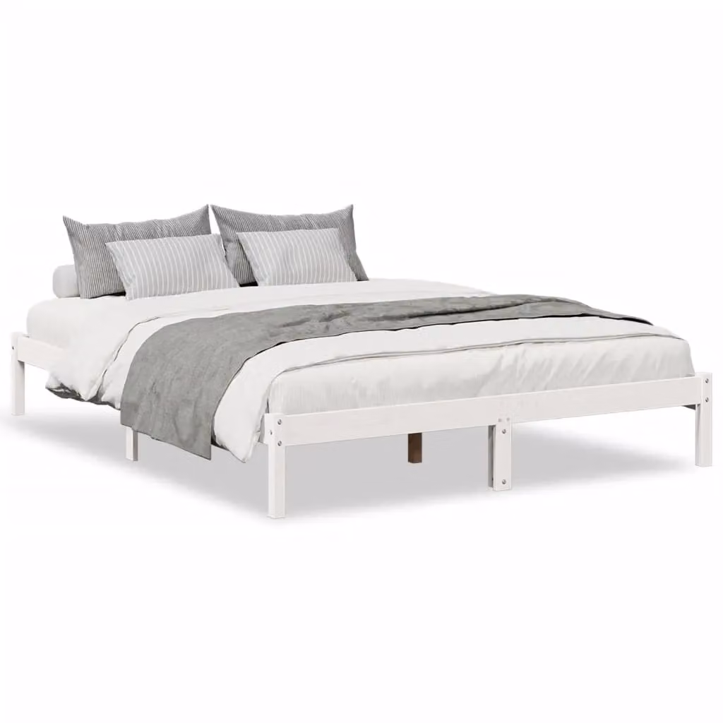 Berkfield Home Extra Long Solid Wood Pine Bed Frame in White W/D/H: 140 x 210 cm – 2