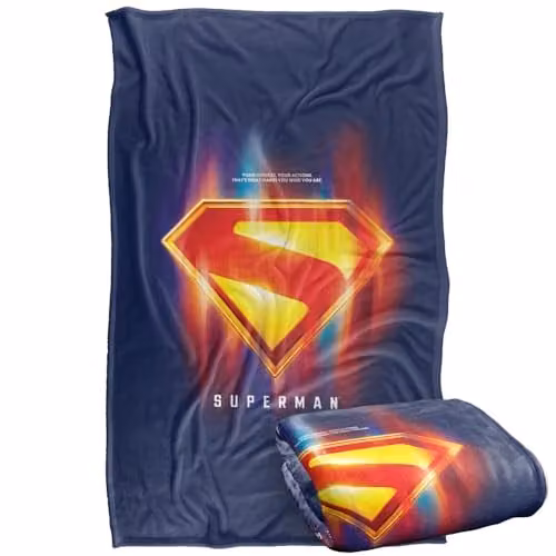 Warner Bros. Superman 2025 Glowing Shield Choices Super Soft Fleece Throw Blanket, Multicolour, W: 91 cm, D: 147 cm