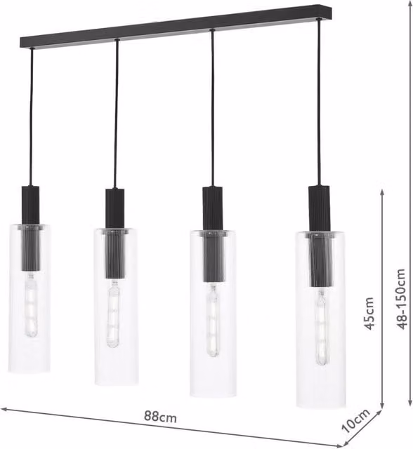 Dar Black Suspended Glass Pendant Light with Dimmable E27 Socket