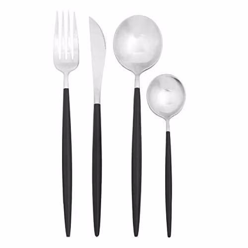Premier Housewares 16 Piece Stainless Steel Cutlery Set in Matte Black and Silver