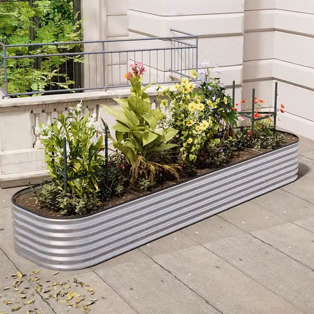 Livingandhome Silver Galvanised Steel Oval Raised Garden Bed