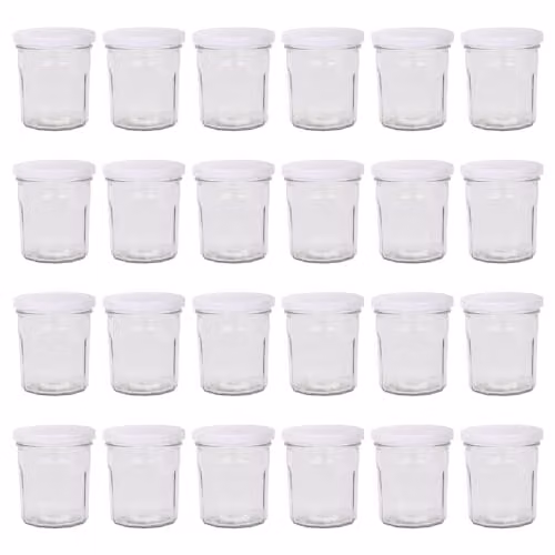 Argon Tableware Glass Jam Jars with Airtight White Screw Top Lids, 250ml, Pack of 24 – 1