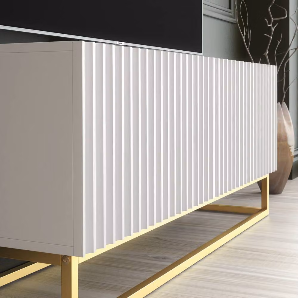 Creative Furniture Ripple TV Unit in White and Gold, Modern Fluted Design, W: 100 cm, H: 45 cm, D: 35 cm – 2