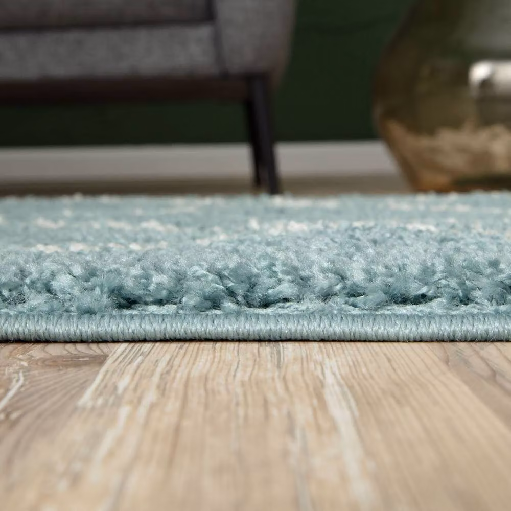 THE RUGS Moroccan Soft High Pile Shaggy Diamond Round Rug in Duck Egg Blue, Diameter: 120 cm – 2