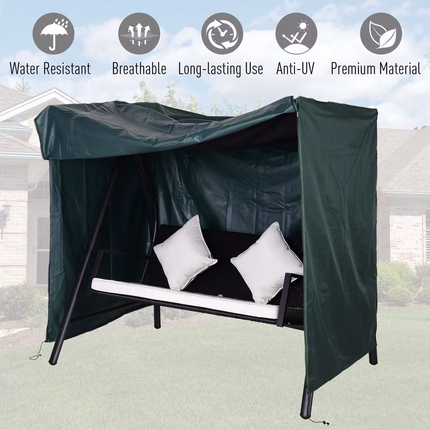 Outsunny Water-Repellent Patio Swing Chair Cover in Green – 6