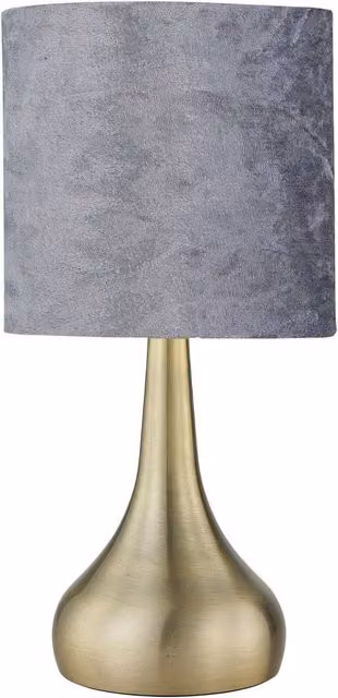 First Choice Lighting Romana Antique Brass Touch Table Lamp with Grey Fabric Shade