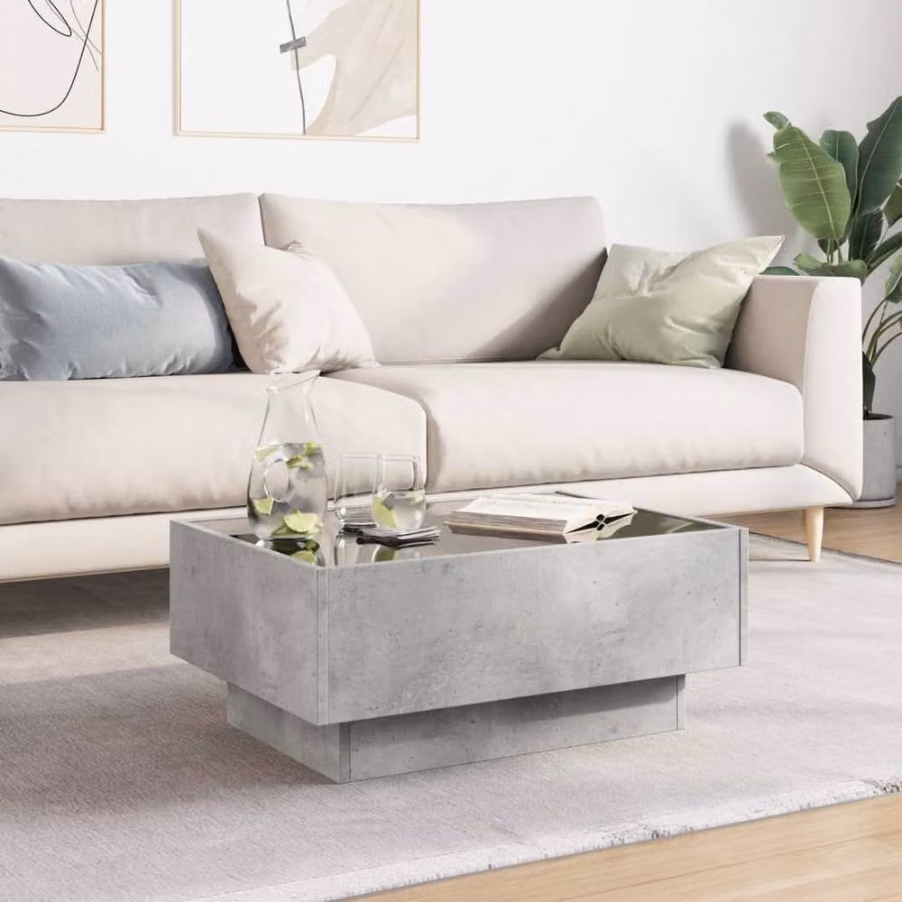 Berkfield Home Modern LED Coffee Table in Concrete Grey, W/D/H: 70 x 50 x 30 cm – 1