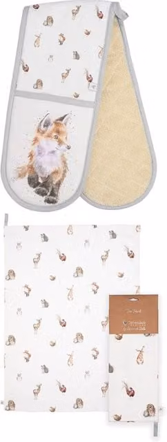 Wrendale Designs Woodlanders Fox Cotton Oven Glove and Tea Towel Set, Multicolour – 1