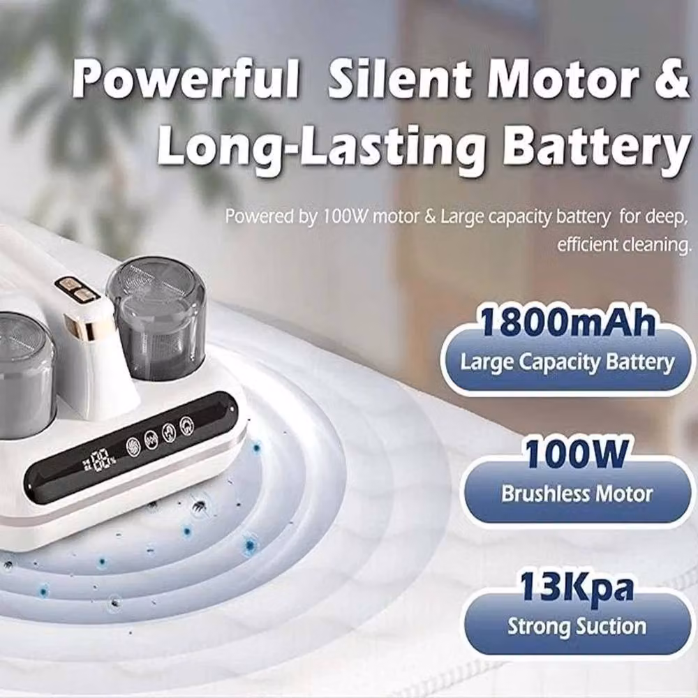 VOGREX White Handheld Ultrasonic Mite Remover Mattress Vacuum Cleaner with UV-C Light and Tapping Vibration – 3