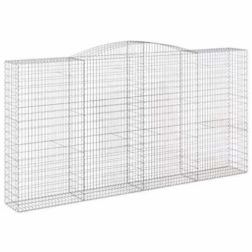vidaXL Arched Gabion Baskets, 5 Piece Set, Silver Galvanised Steel, W: 400 cm, D: 50 cm, H: 200-220 cm
