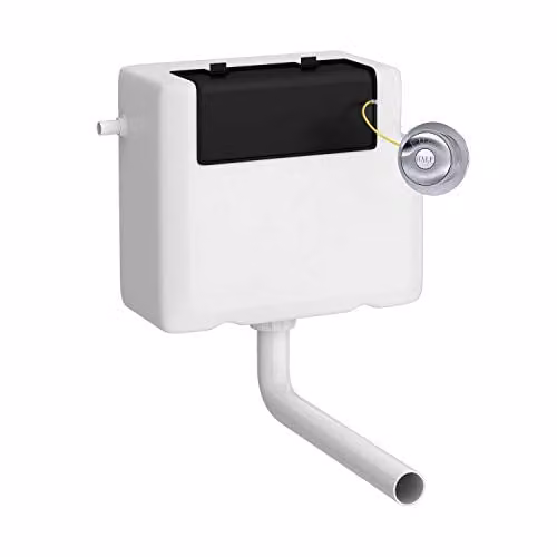 Nuie XTY8T01 Traditional Dual Flush Water Saving Concealed Cistern with Round Chrome Push Button, White and Silver