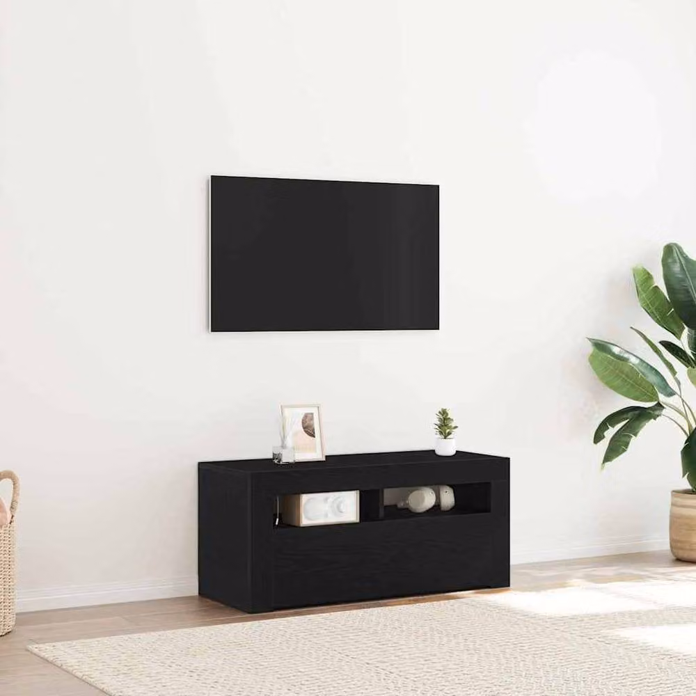 Berkfield Home Modern Black Oak TV Cabinet with Integrated LED Lighting, W/D/H: 90 x 35 x 40 cm – 2