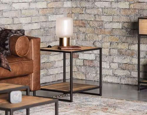 baumhaus Ooki Lamp and Side Table in Wood and White with Glass Cylinder – 2