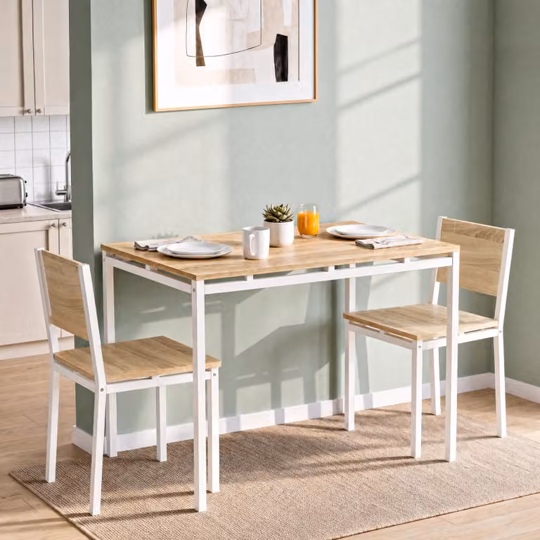 DHS Industrial 2 Seater Breakfast Table and Chairs Set in Pine with Black and White Accents