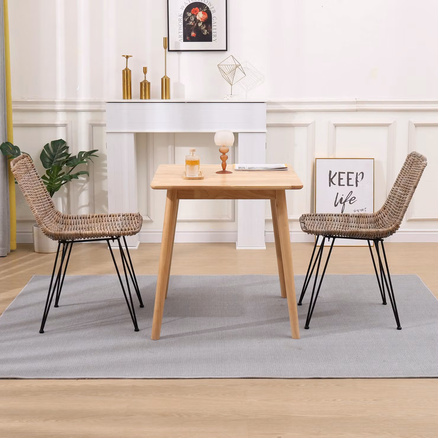 Nordlys Set of 2 Modern Metal and Natural Fiber Dining Chairs in Brown and Black – 5